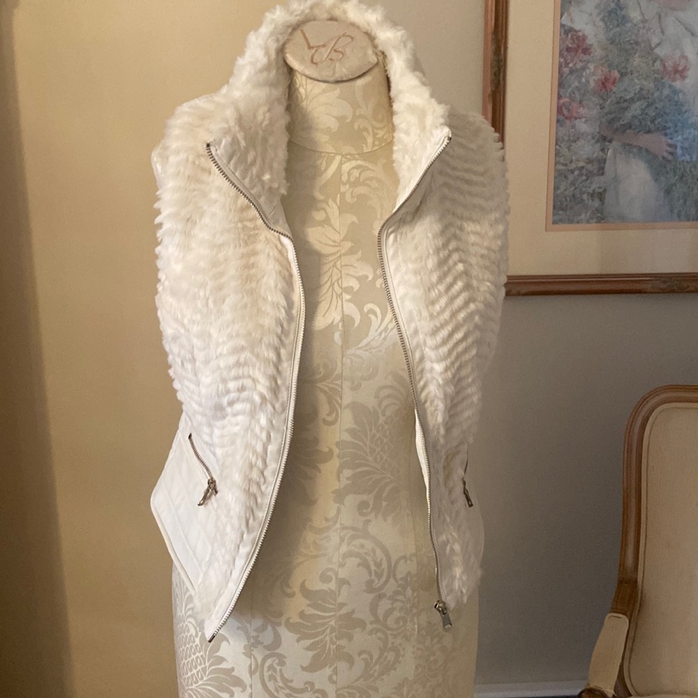 White fax fur vest